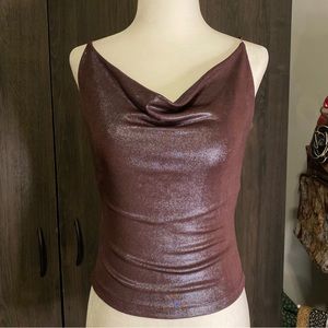 Necessary objects vintage shimmery purple cowl neck drape top